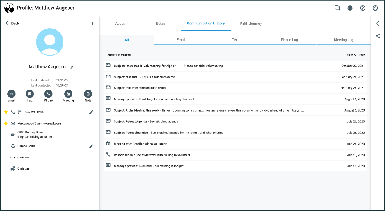 Mission Suite Profile: Communication History